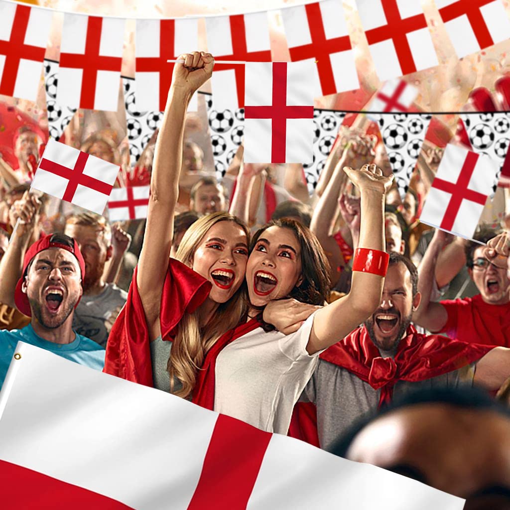 iZoeL World Cup Decorations 2022, Large England Flag England Bunting Banner England Hand Flag Football Bunting for World Cup Football 2022 Indoor Outdoor Decorations- House Garden School Bar