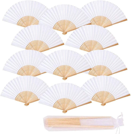 iZoeL Wedding Fan 24/48/60 Pieces Hand Fan White Wedding Fan Wedding Guest Gift Bamboo Paper Fan Vintage
