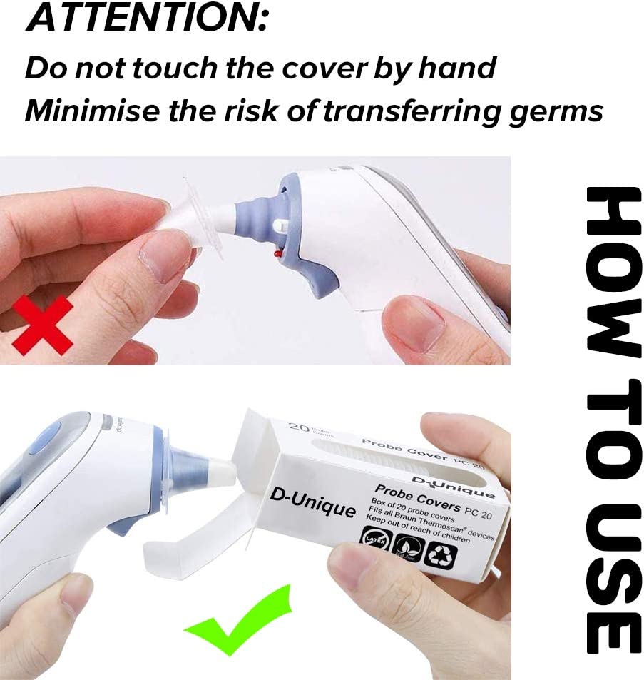 iZoeL 100 Counts Ear Thermometer Probe Covers/Refill Caps/Lens Filters for All Braun ThermoScan Models and Other Types of Digital Thermometers Disposable Covers
