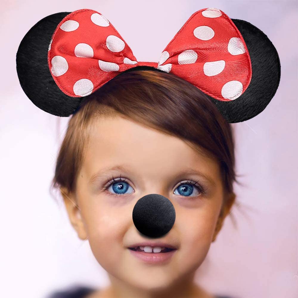 iZoeL Mouse Ear Headband White Gloves Black Nose Bow Tie for Carnival Accessory Birthday Fancy Dress Party Bag Favors Cartoon Character Cosplay Adult Kid (Red)