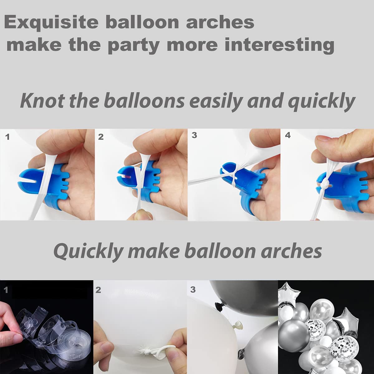 iZoeL Silver Birthday Party Decoration Silver Balloon Arch Garland Kit 113pcs Happy Birthday Banner Latex Confetti Foil Balloon Tape Strips Tie Tools Flower Clips Kid Boy Girl Man Woman