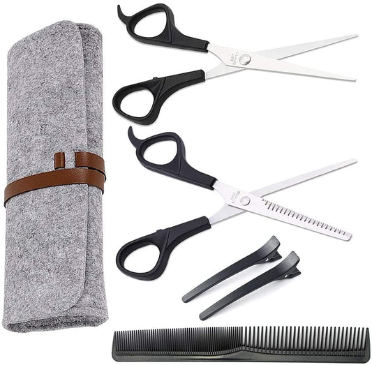 iZoeL Black Hair Scissor kit, Hairdressing Scissors, Professional Hairdresser Scissors Stainless Steel Thinning hair shears barber scissors Storage bag Comb Clips - Hair Cutting Beard Home Use
