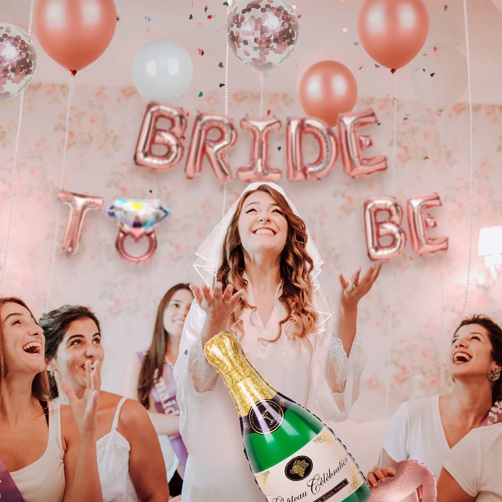 iZoeL Hen Party Decoration, Hen Party Accessories, Rose Gold Bride To Be Banner, Bride To Be Veil, Champagne Balloon, Tattoos for Team Bride, Bride Cake Topper, Confetti Balloons for Hen Do Wedding