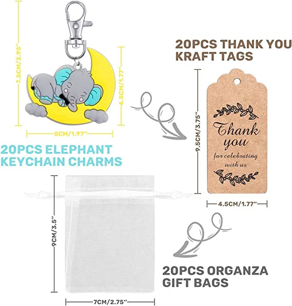 iZoeL 20 Sets Baby Shower Party Favors for Guest Gift, Baby Elephant Keychains Pink -cloud (Baby Shower unknown)…