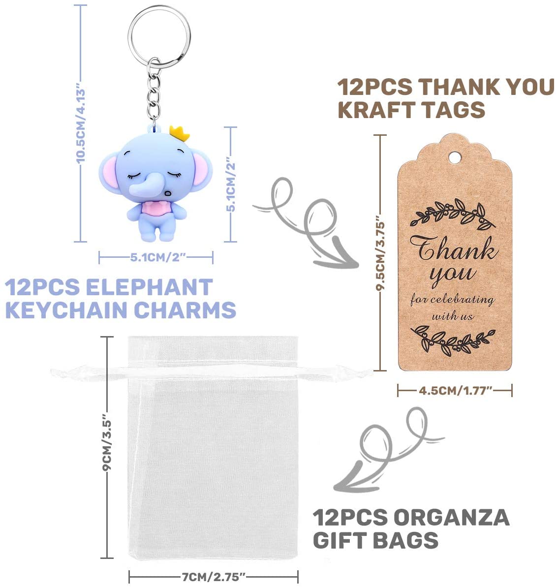 iZoeL 20 Set Baby Shower Elephant Keychains (Blue)