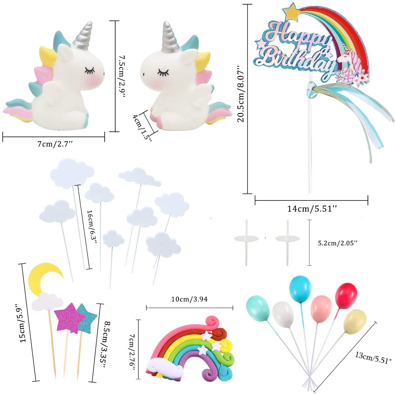 iZoeL 21pcs Unicorn Cake Topper Kit Cloud Rainbow Balloon Happy Birthday Banner Cake Decoration For Boy Girl Kid Birthday