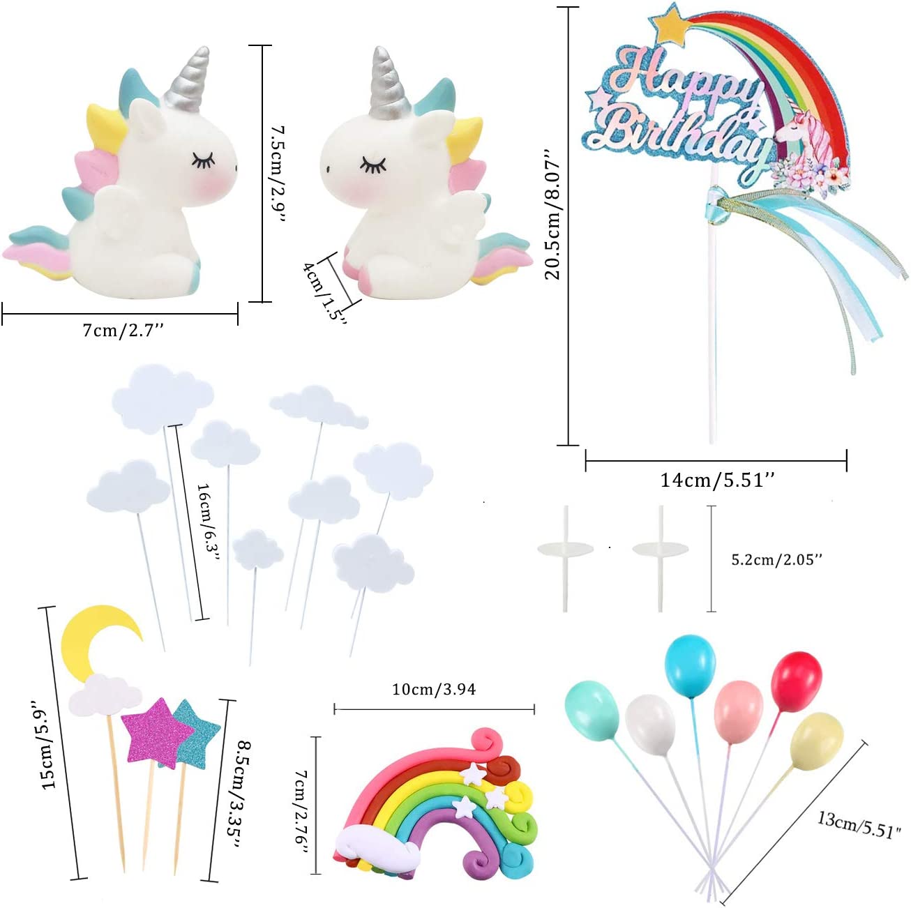iZoeL 21pcs Unicorn Cake Topper Kit Cloud Rainbow Balloon Happy Birthday Banner Cake Decoration For Boy Girl Kid Birthday