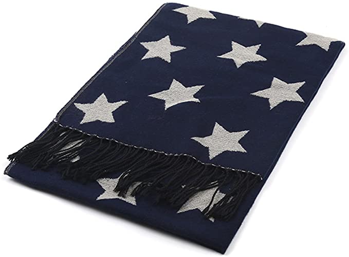 iZoeL Star Scarf Women Shawl Winter Wraps Warm Blanket with Tassel Idea for Ladies Girls Navy Blue