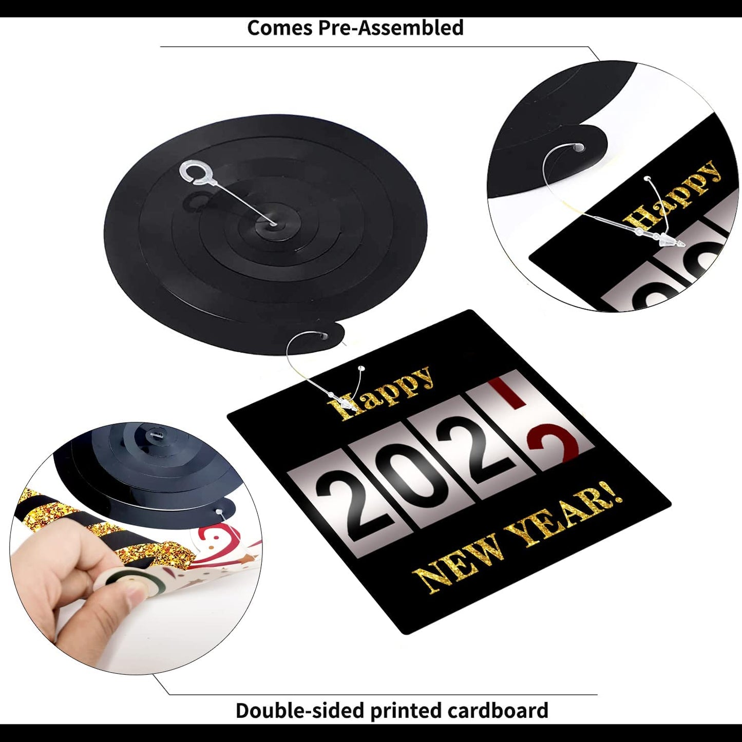 iZoeL New Years Eve Party Decorations 2022, 13pcs Black Gold Happy New Year Banner, 2022 Balloons, 10pcs Happy New Year Hanging Swirl, 16pcs Balloons for New Year Decorations