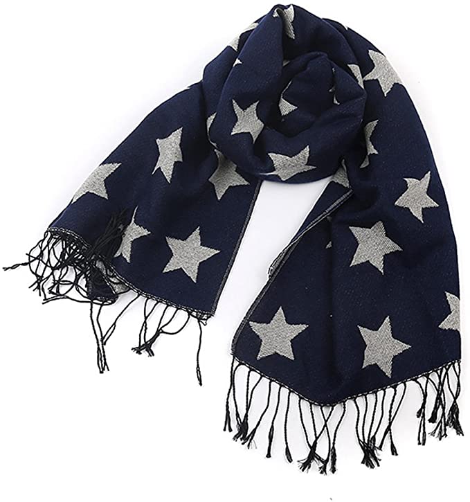 iZoeL Star Scarf Women Shawl Winter Wraps Warm Blanket with Tassel Idea for Ladies Girls Navy Blue