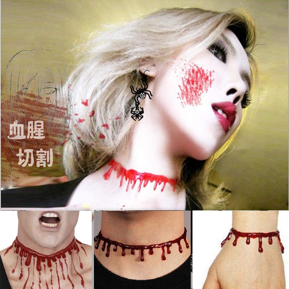 iZoeL 6pcs Halloween Decoration, 3 Halloween Bloody Necklace, 3 Halloween Earring (Skull, Bat, Spider), for Fright Night Masquerade Horror Fancy Dress Party Women Man Kid Boy Girl