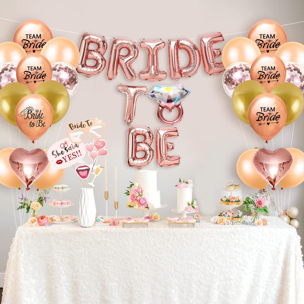 iZoeL Hen Party Decoration, Hen Party Accessories, 26 Hen Party Photobooth Props Sash Bride To Be Banner Balloons Veil Bride Headband Tiara Tattoos Team Bride- Hen Do -Rose Gold