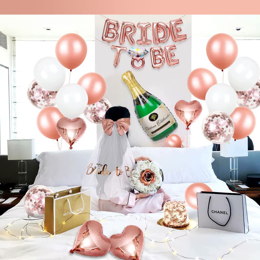 iZoeL Hen Party Decoration, Hen Party Accessories, Rose Gold Bride To Be Banner, Bride To Be Veil, Champagne Balloon, Tattoos for Team Bride, Bride Cake Topper, Confetti Balloons for Hen Do Wedding