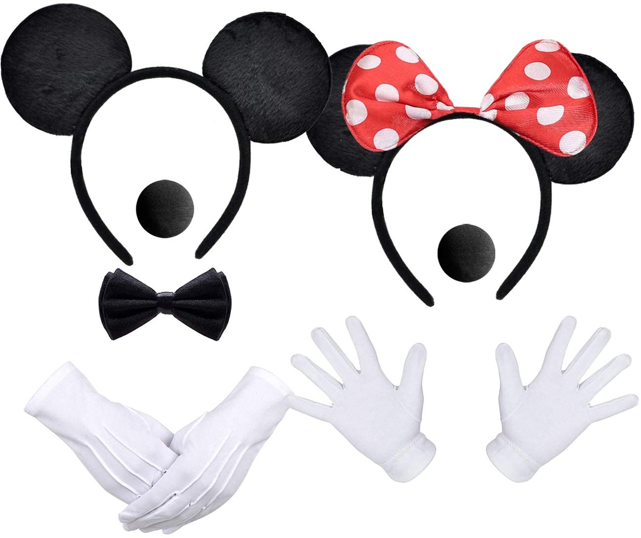 iZoeL Mouse COSTUME Kit 2x Mouse Ear Headband 4x White Gloves 2x Black Nose 1x bow tie bow for Carnival Accessory Birthday Fancy Dress Party Bag Favors Cosplay Adult Kid