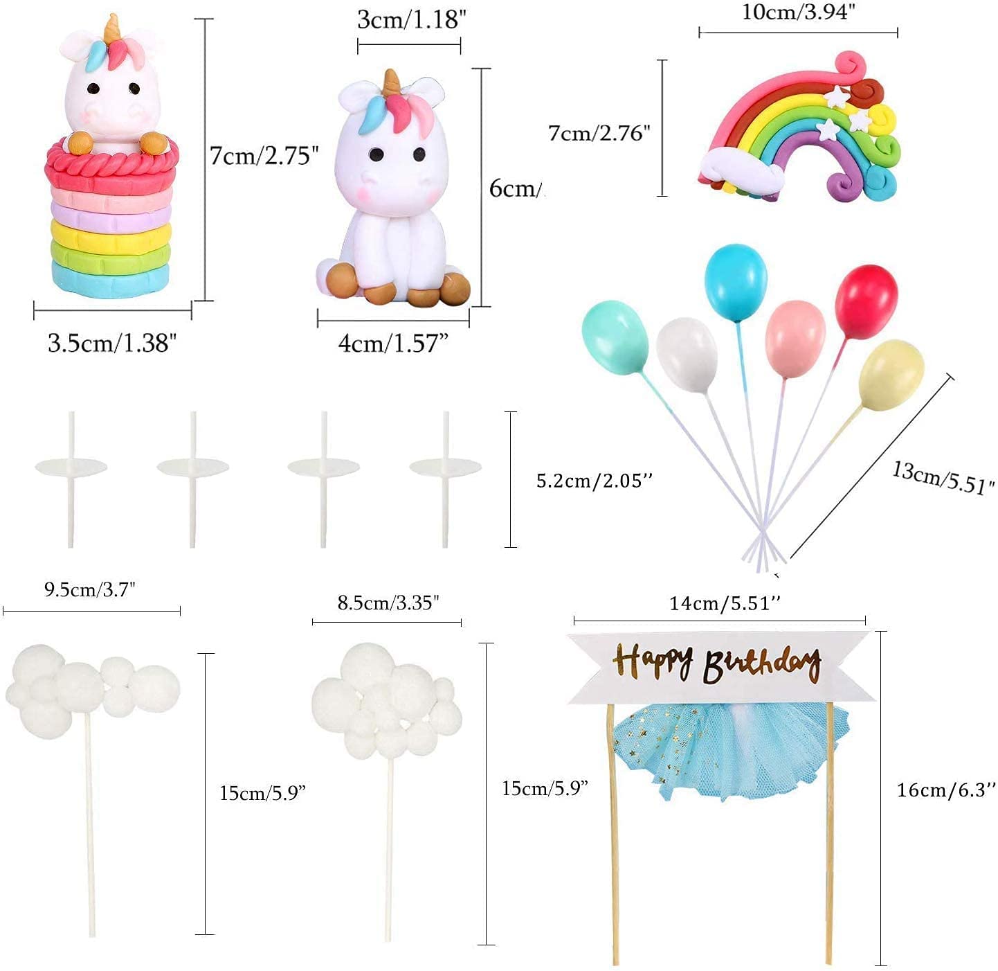 iZoeL Unicorn Cake Topper Kit Cloud Rainbow Balloon Happy Birthday Banner Cake Decoration For Boys Girls Kids Birthday
