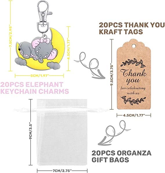 iZoeL 20 Sets Baby Shower Party Favors for Guest Gift, Baby Elephant Keychains Pink -cloud (Baby Shower unknown)…