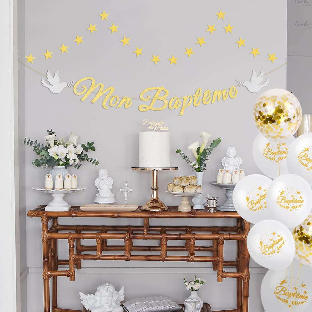 iZoeL Mon Baptême Bannière Baby Shower Décoration -star Guirlande