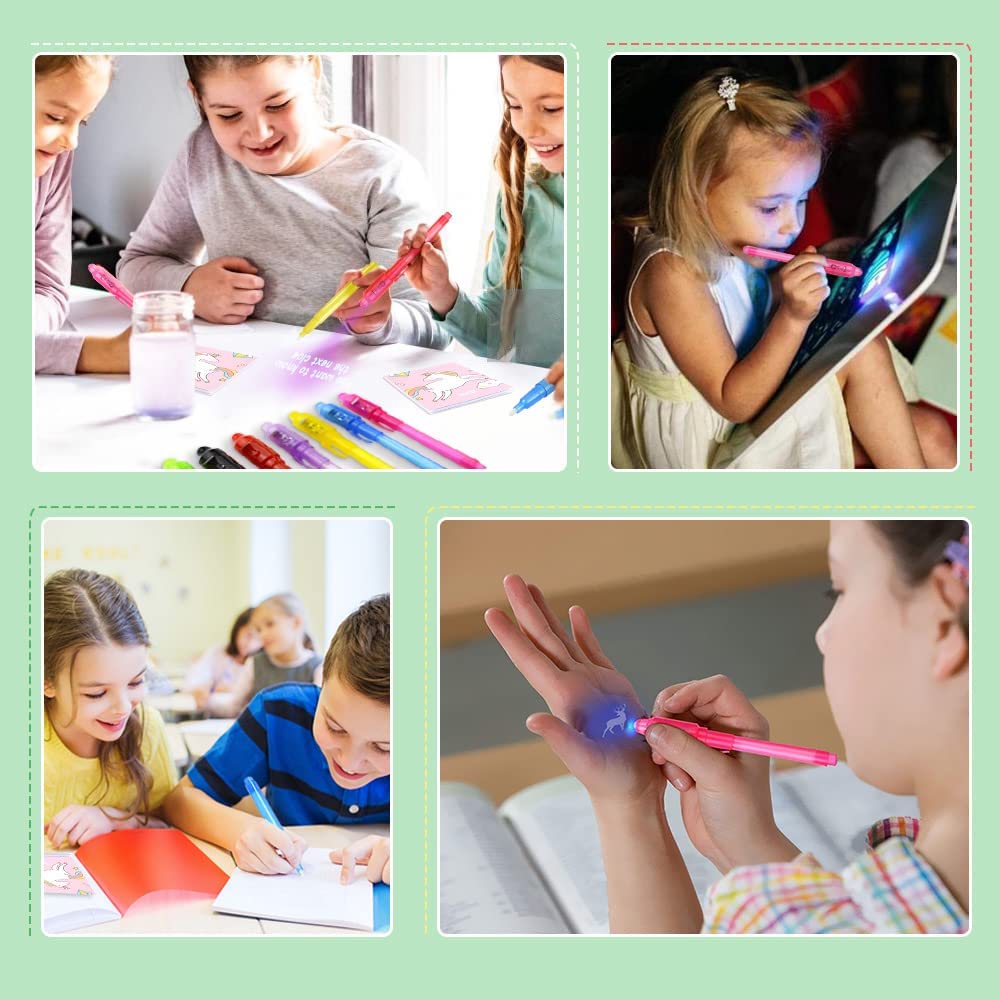 iZoeL 10 Invisible Ink Pen Secret Pen 10 Notebook 10 mustache, Unicorn Invisible Writing with UV Light, Invisible UV Pens Detective Birthday Pinata Party Bags Filler School Prize