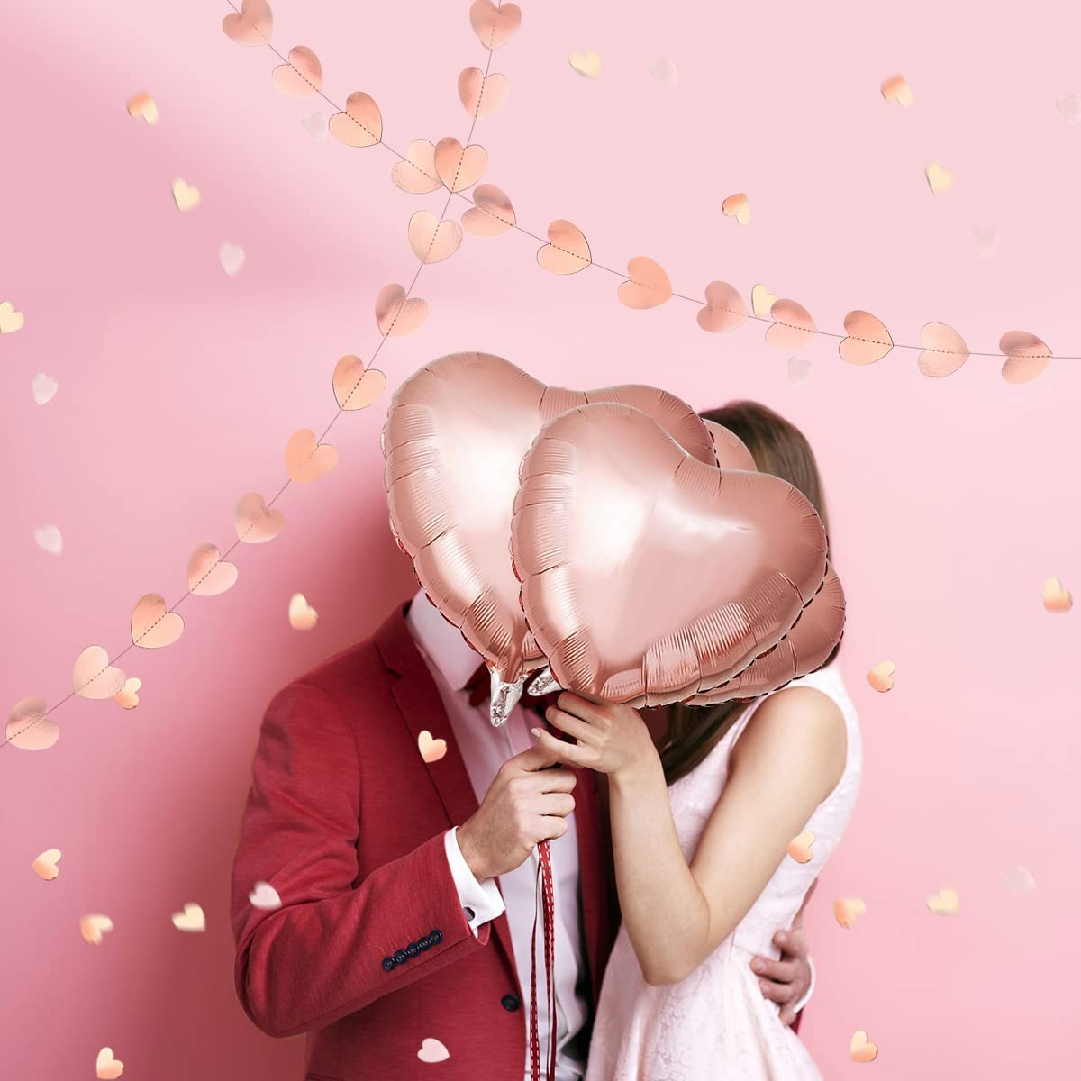 iZoeL Valentines Decorations, Rose Gold Hearts Garland 2m, Paper Heart Confetti 5000pcs, for Valentines Day Decorations Wedding Anniversary Engagement Party (Rose Gold)