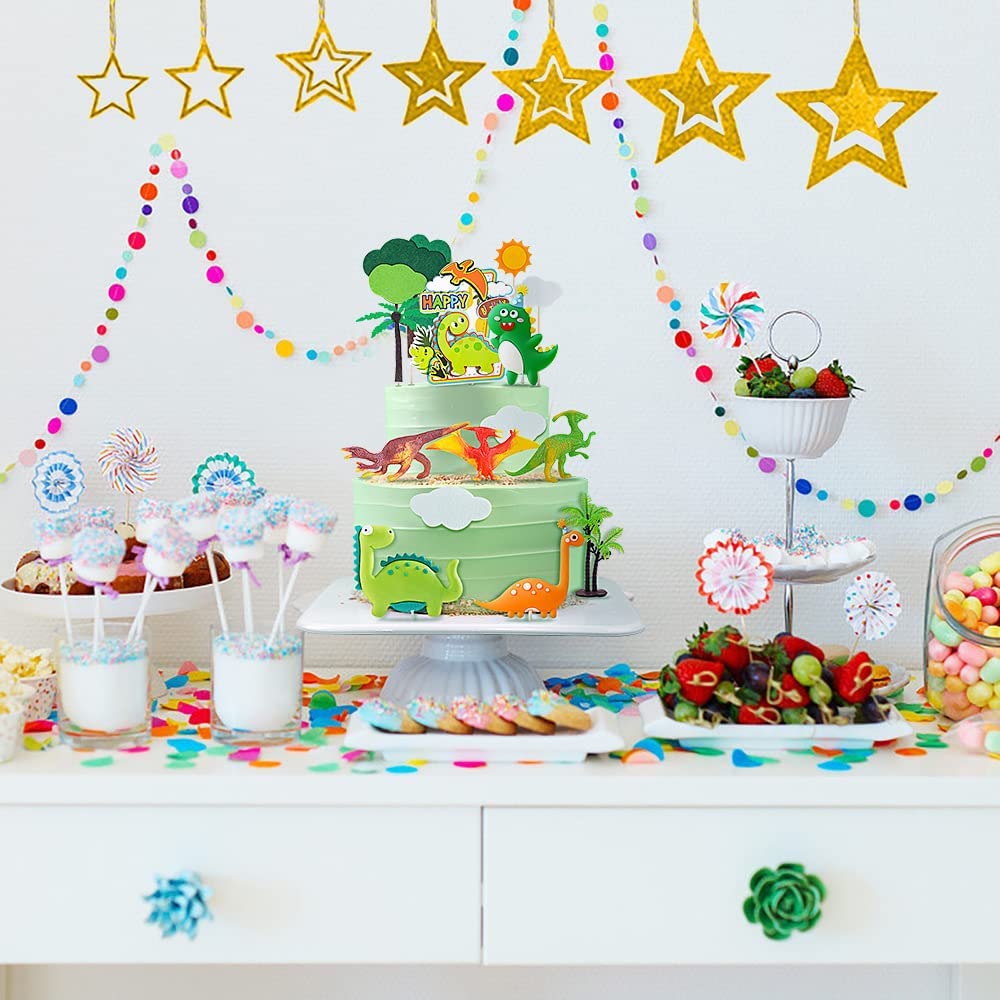 iZoeL 3D Dinosaur Cake Toppers, Dinosaur Cake Decoration, Dinosaur Happy Birthday Caker Topper, Dinosaur Cupcake Topper for Kids Boys Birthday Party Cake - 19PCS - Reusable