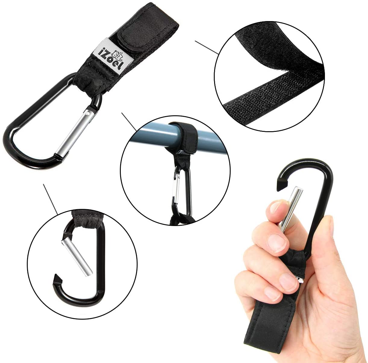 iZoeL Stroller Hooks & Buggy Clip Set 6 Clips Clasps & 2 Hooks Gripper to Hook Muslin Blankets Toys Nursing Cover, Pram Toy Holder, Blanket Clamp (2 black+2 grey+2 white)