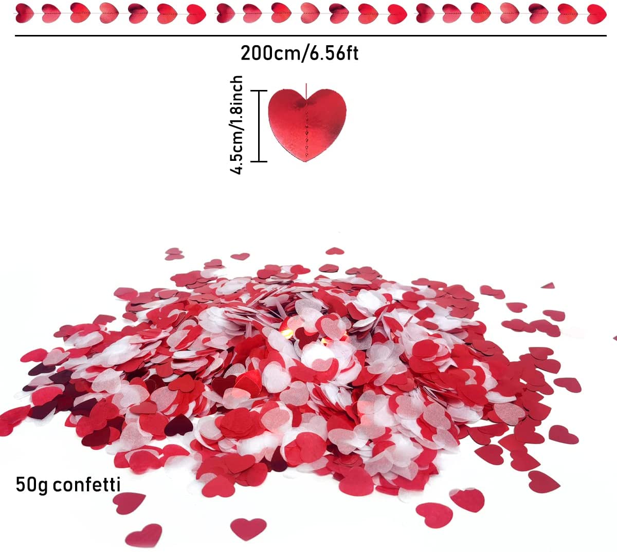iZoeL Valentines Decorations, Valentine Red Hearts Garland 2m, Paper Heart Confetti 5000pcs, for valentines day decorations Wedding Anniversary Engagement Party (Red)