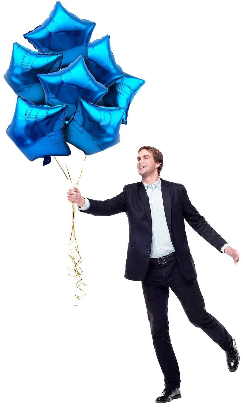 iZoeL Blue Birthday Party Decoration, 28pcs Blue Foil Star Balloon 16inch Plus 20m Balloon Ribbons Aluminum Balloon for Baby Shower Wedding Birthday Party Celebration Kid Boy Girl Man Woman