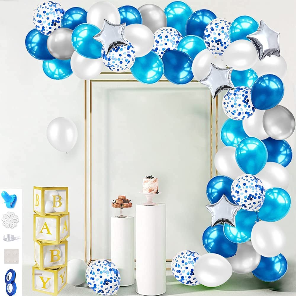 iZoeL Blue Balloon Arch Kit for Boys Girls Men Women -Baby Shower Birthday Party Decorations Supplies - with Tape Strips Tie Tools Flower Clips Star Confetti Balloons Garland