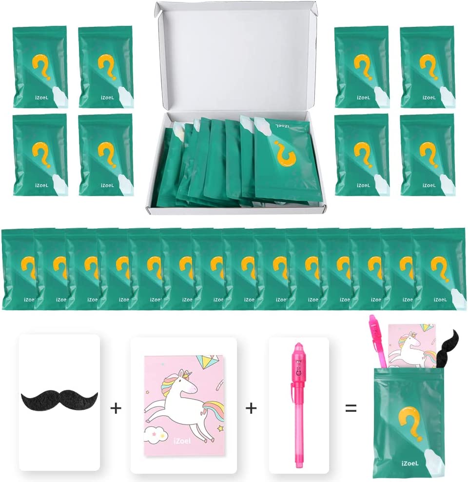 iZoeL 10 Invisible Ink Pen Secret Pen 10 Notebook 10 mustache, Unicorn Invisible Writing with UV Light, Invisible UV Pens Detective Birthday Pinata Party Bags Filler School Prize