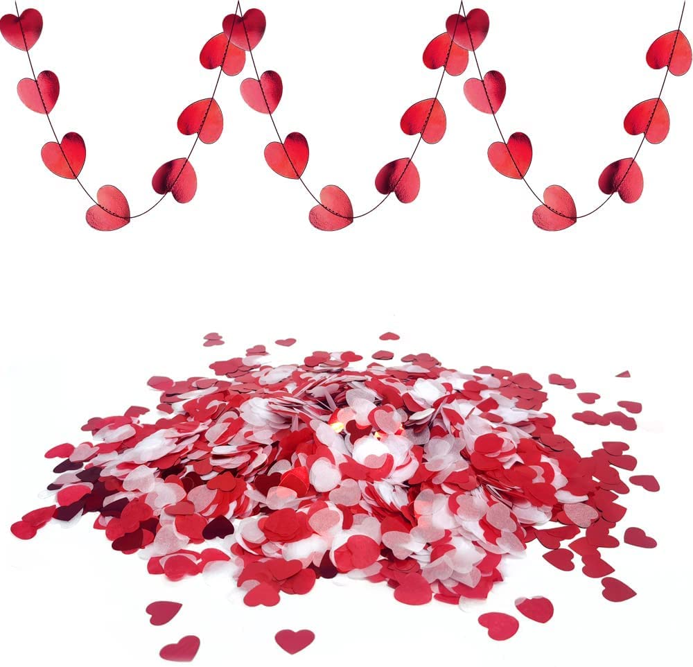 iZoeL Valentines Decorations, Valentine Red Hearts Garland 2m, Paper Heart Confetti 5000pcs, for valentines day decorations Wedding Anniversary Engagement Party (Red)