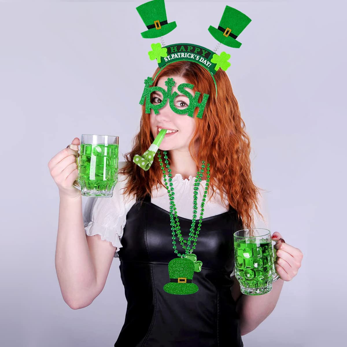 iZoeL St Patricks Day Accessories Women Girls Kids St Patricks Day Headband Shamrock Glasses Necklaces - Irish Fancy Dress Leprechaun Costume Outfits kids