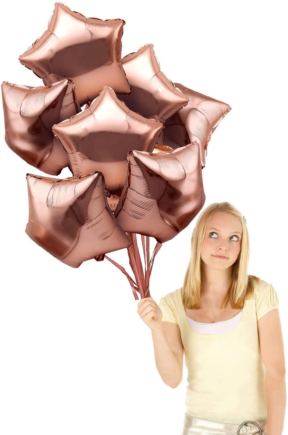 iZoeL Rose Gold Birthday Party Decoration, 28pcs Rose Gold Foil Star Balloon 16inch Plus 20m Ribbons Aluminum Balloon for Baby Shower Wedding Birthday Party Celebration for Girls Woman