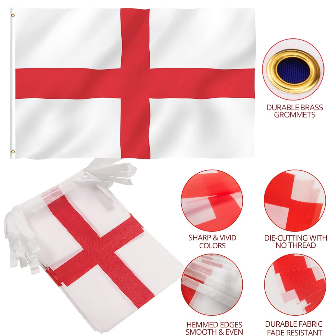 iZoeL World Cup Decorations 2022, England Flag 5ft x 3ft England Bunting Banner 10M for World Cup Football 2022 Indoor Outdoor Decorations- House Garden School Restaurant Bar Football Match