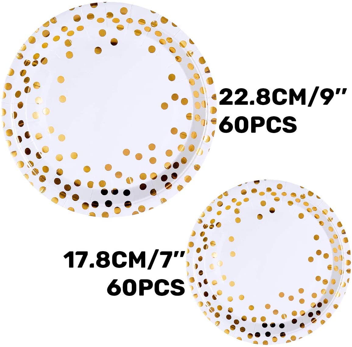 iZoeL 60 Guests Gold Party Tableware Paper Dinnerware Gold Dot Plates Cups Straws Napkins for Birthday Party Baby Shower Bridal Wedding Anniversary