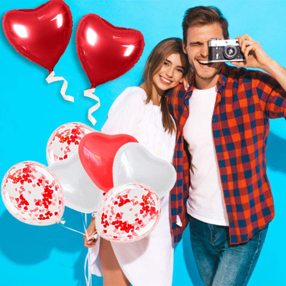 iZoeL Valentines Day Balloons Decorations XXL LOVE Letter Balloon 50pcs Heart Candles 1000pcs Rose Petals Red White Heart Confetti Balloons for Wedding Anniversary Engagement Party Newly Weds