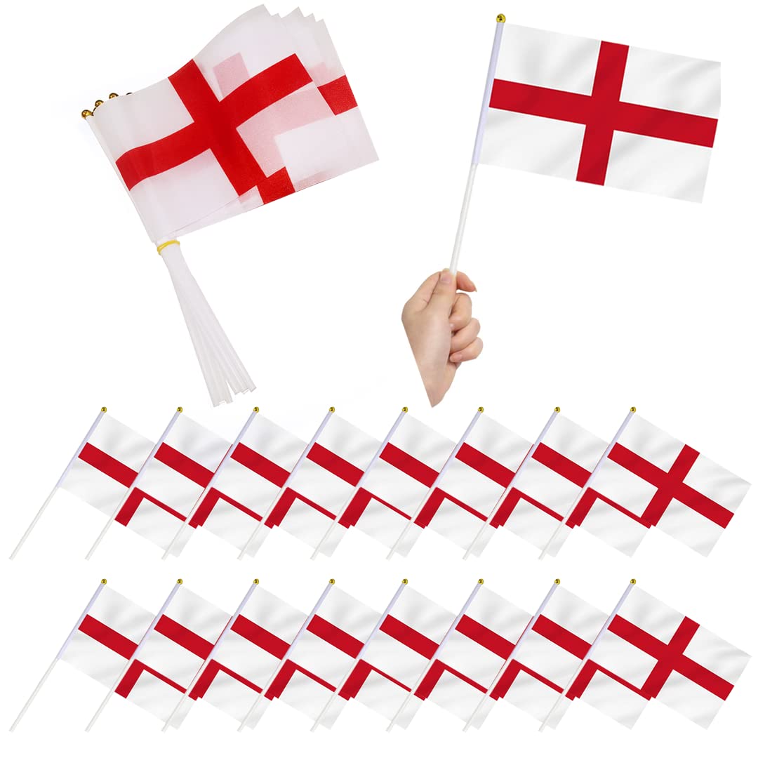 iZoeL World Cup Decorations 2022, England Hand Flag 32pcs England Flags on Stick for World Cup Football 2022 Indoor Outdoor Decorations- House Garden School Restaurant Bar Football Match