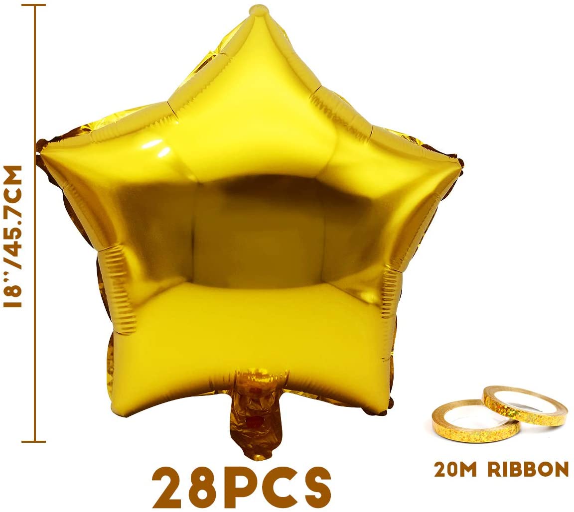 iZoeL Gold Birthday Party Decoration, 28pcs Gold Foil Star Balloon 16inch Plus 20m Balloon Ribbons Aluminum Balloon for Baby Shower Wedding Birthday Party Celebration Kid Boy Girl Man Woman