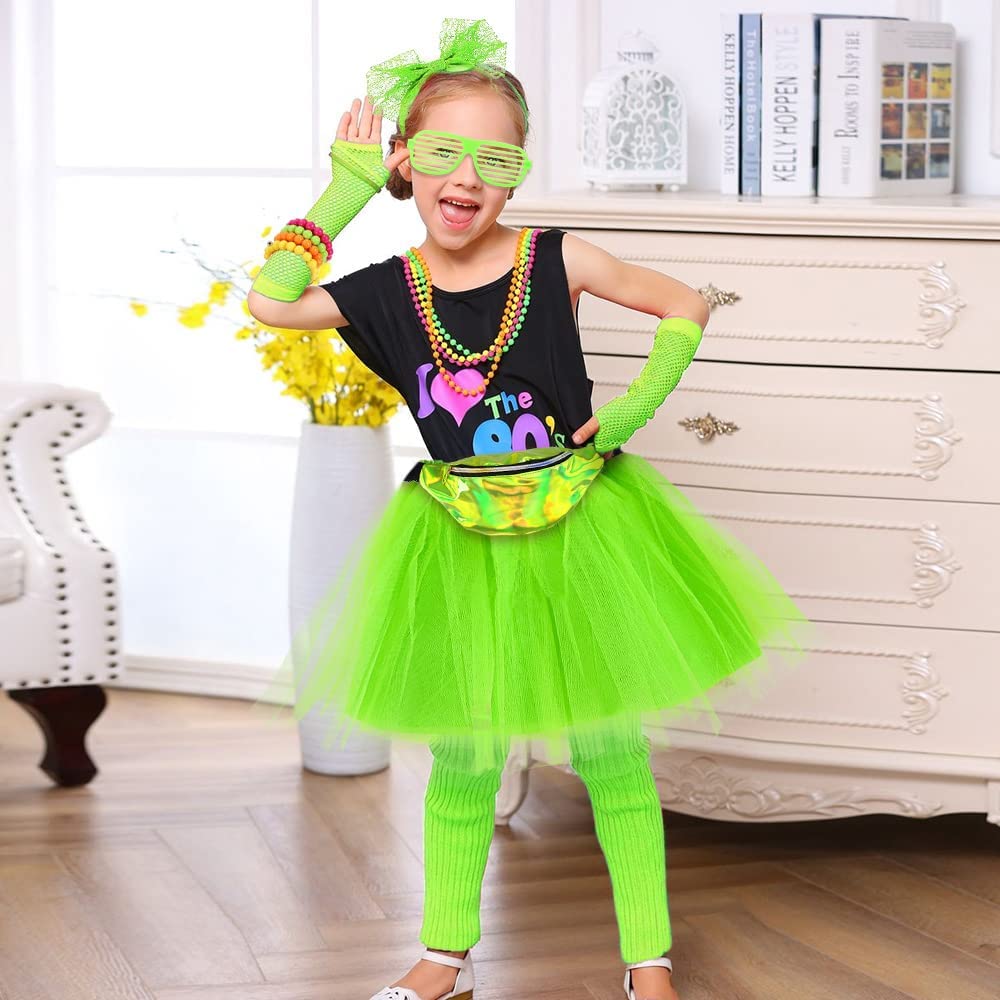iZoeL 80s Fancy Dress for Women Halloween Costumes for Girls 80s Accessories Costume Outfits - Waist Packs Tutu Skirt 4 Layers, Headband Leg Warmers Necklace Bracelets