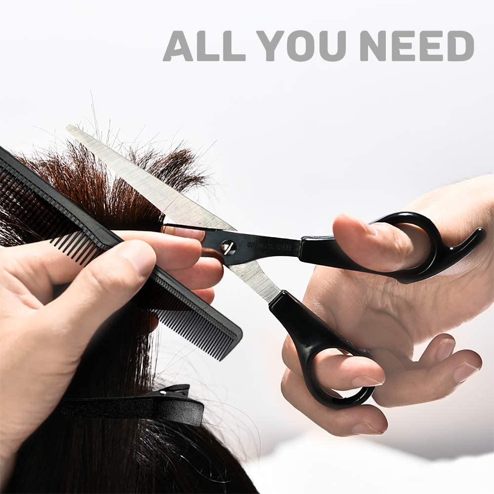 iZoeL Black Hair Scissor kit, Hairdressing Scissors, Professional Hairdresser Scissors Stainless Steel Thinning hair shears barber scissors Storage bag Comb Clips - Hair Cutting Beard Home Use