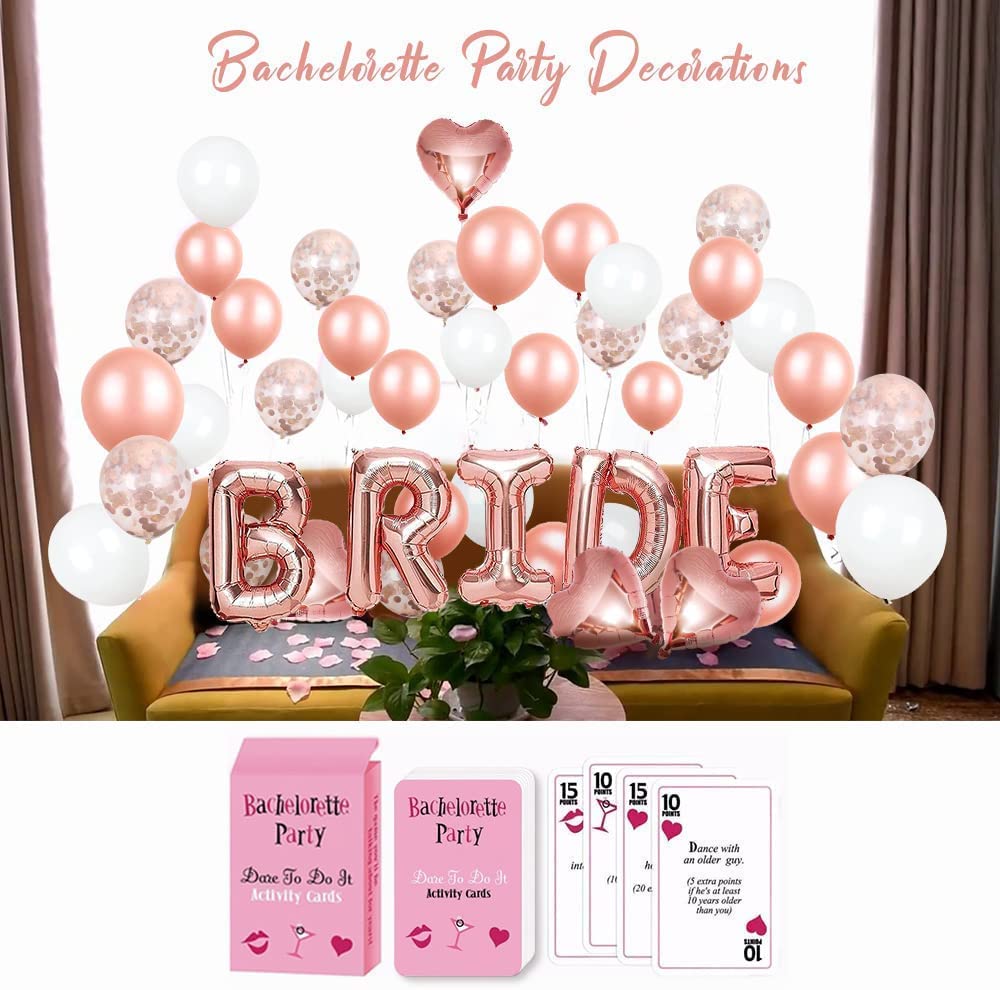 iZoeL Hen Party Accessories, Bride to Be Sash, Veil, Rhinestone Tiara, Hen Party Game Dare Cards, Foil Curtains, Champagne Ring Balloon, Tattoos, Hen Do Party Decoration Hen Party Bag Fillers