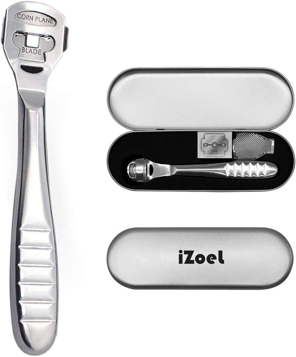iZoeL Foot Scraper Callus Shavers Skin File Dead Skin Remover Foot Scraper Stainless Steel 14.5 cm + 10 Free Carbon Steel Blades & 1 Rasp File Scrubber (HC0020) (HC0020)