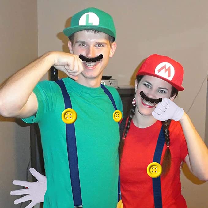 iZoeL Super Mario Bros Mario and Luigi Hats Caps Mustaches Gloves Buttons Suspenders Cosplay Costume for Halloween Costumes Women Men Kid Halloween Outfits Carnival Costume