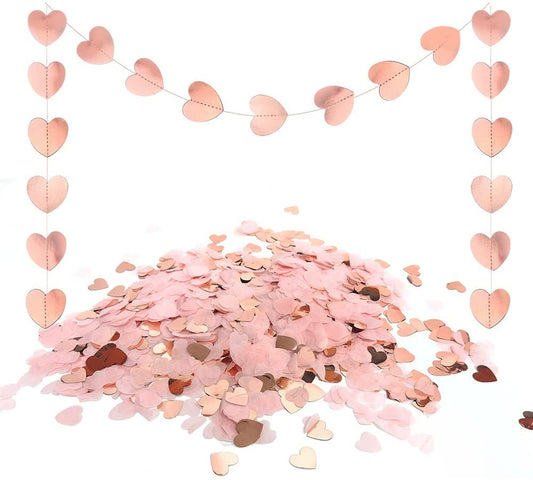 iZoeL Valentines Decorations, Rose Gold Hearts Garland 2m, Paper Heart Confetti 5000pcs, for Valentines Day Decorations Wedding Anniversary Engagement Party (Rose Gold)