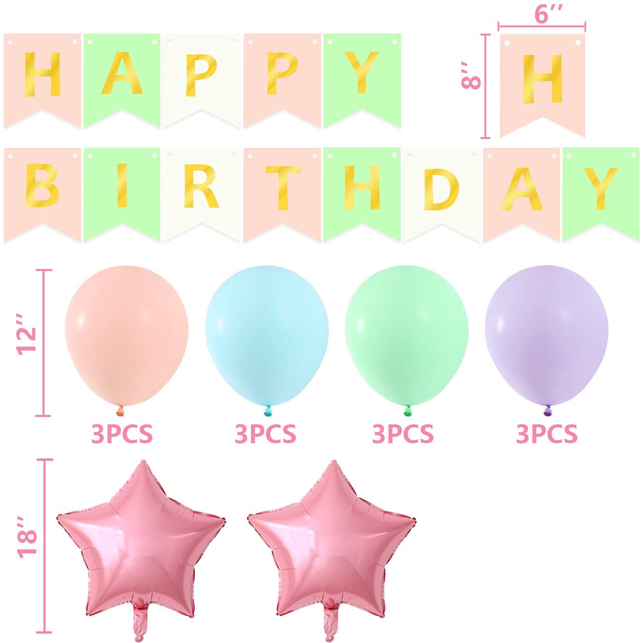 iZoeL Macaron Birthday Decoration for Girls, Happy Birthday Banner, Confetti Balloons, Big Star Balloons, for Women Her Birthday Party Supplies Baby Shower