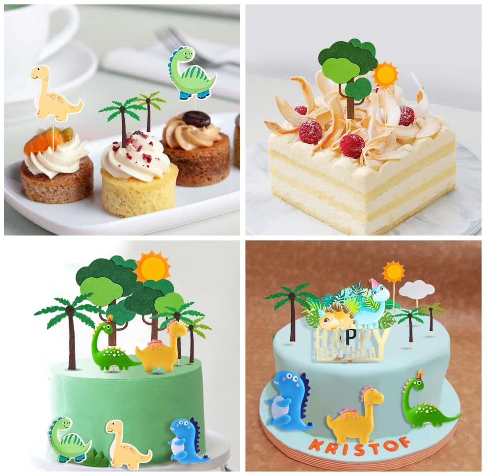 iZoeL 3D Dinosaur Cake Toppers, Dinosaur Cake Decoration, Dinosaur Happy Birthday Caker Topper,Dinosaur Cupcake Topper for Kids Boys Birthday Party Cake - 21PCS - Reusable