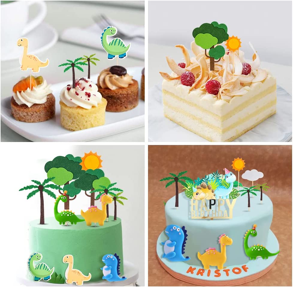 iZoeL Dinosaur Cake Decoration, 3D Dinosaur Cake Toppers, Dinosaur Happy Birthday Caker Topper,Dinosaur Cupcake Topper for Kids Boys Birthday Party Cake - 21PCS - Reusable