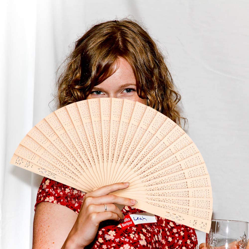 iZoeL Wooden Folding Fans Handheld Folding Fans 12pcs Beige Bamboo Fan Women's Hand Held Holding Fans for Wedding Birthday Party Decoration Walls Idea Gifts Dancing Prop Party Favor
