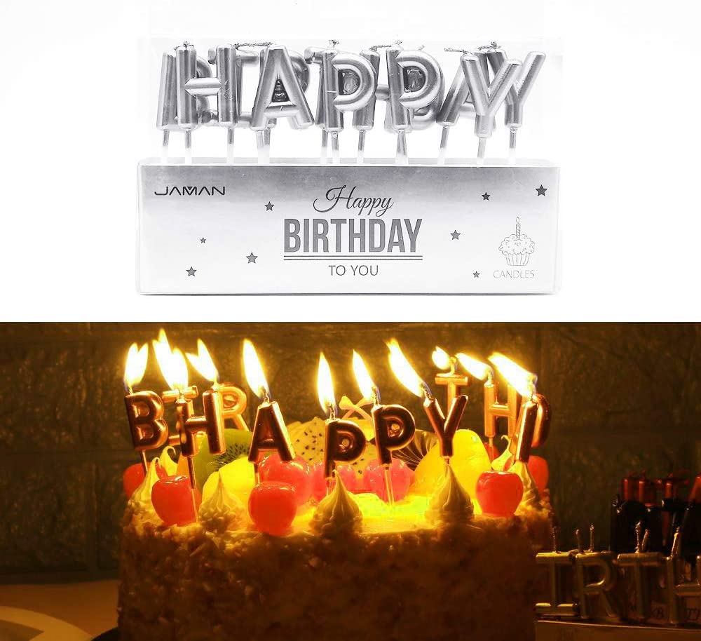 iZoeL Silver Cake Decoration Silver Happy Birthday Candles Happy Birthday Banner Confetti Balloon Stars Cake Topper For Silver Theme Party Decor Girl Kid Women Birthday Party Baby Shower Anniversary