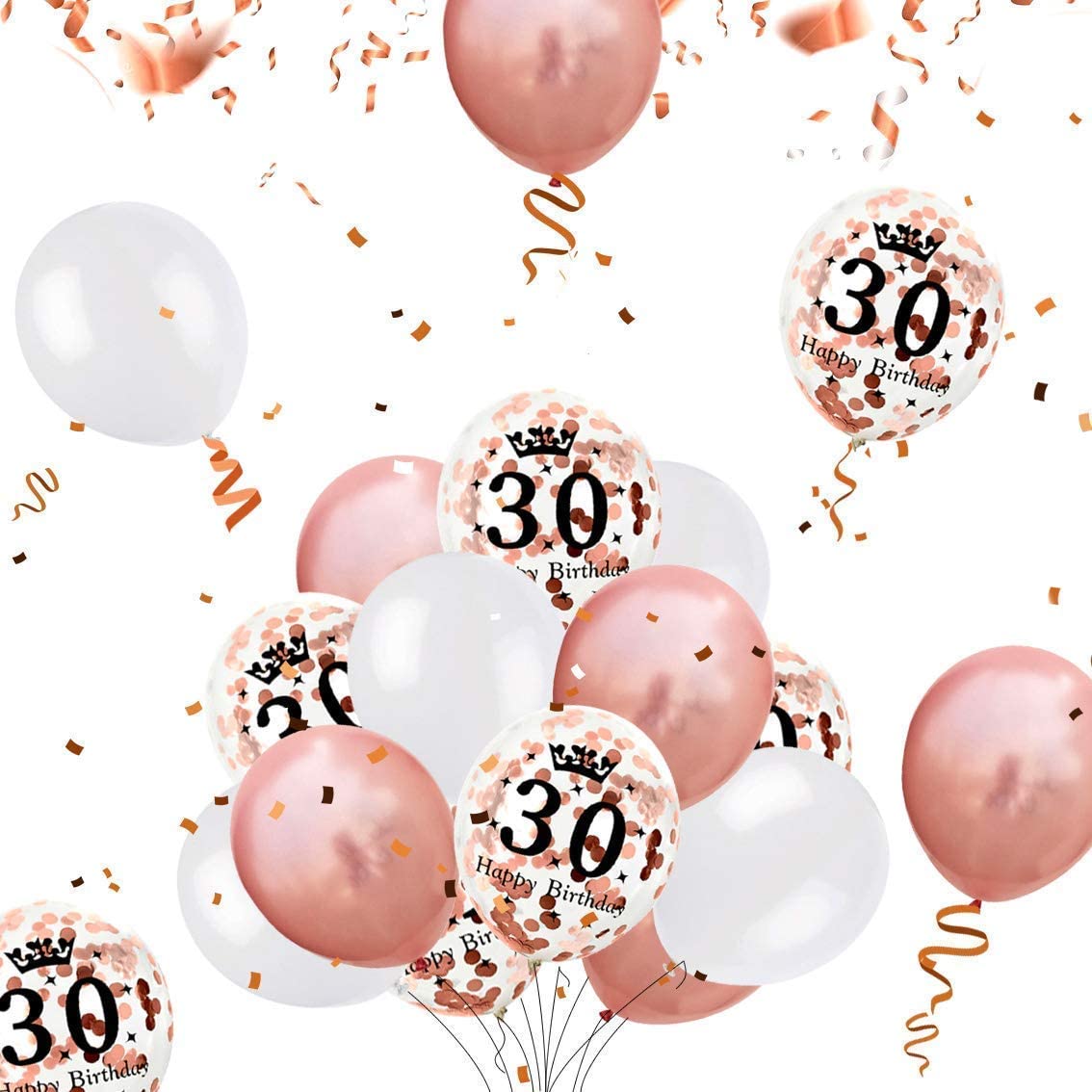 iZoeL 30th Rose Gold Birthday Party Decoration, Happy Birthday Banner, Helium Number 30 XXL, 2 Rose Gold Fringe Curtain, Latex Confetti Balloon, Table Confetti Girl Women Anniversary