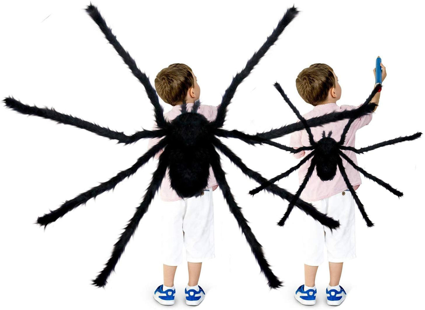 iZoeL Halloween 200cm Giant Spider 75cm Middle Spiders, 40g Spider Cobweb, 30pcs Plastic Spiders, Creepy Fake Spiders Prop Party Supplies for Outdoor Indoor Yard Home Party Decorations (Black)